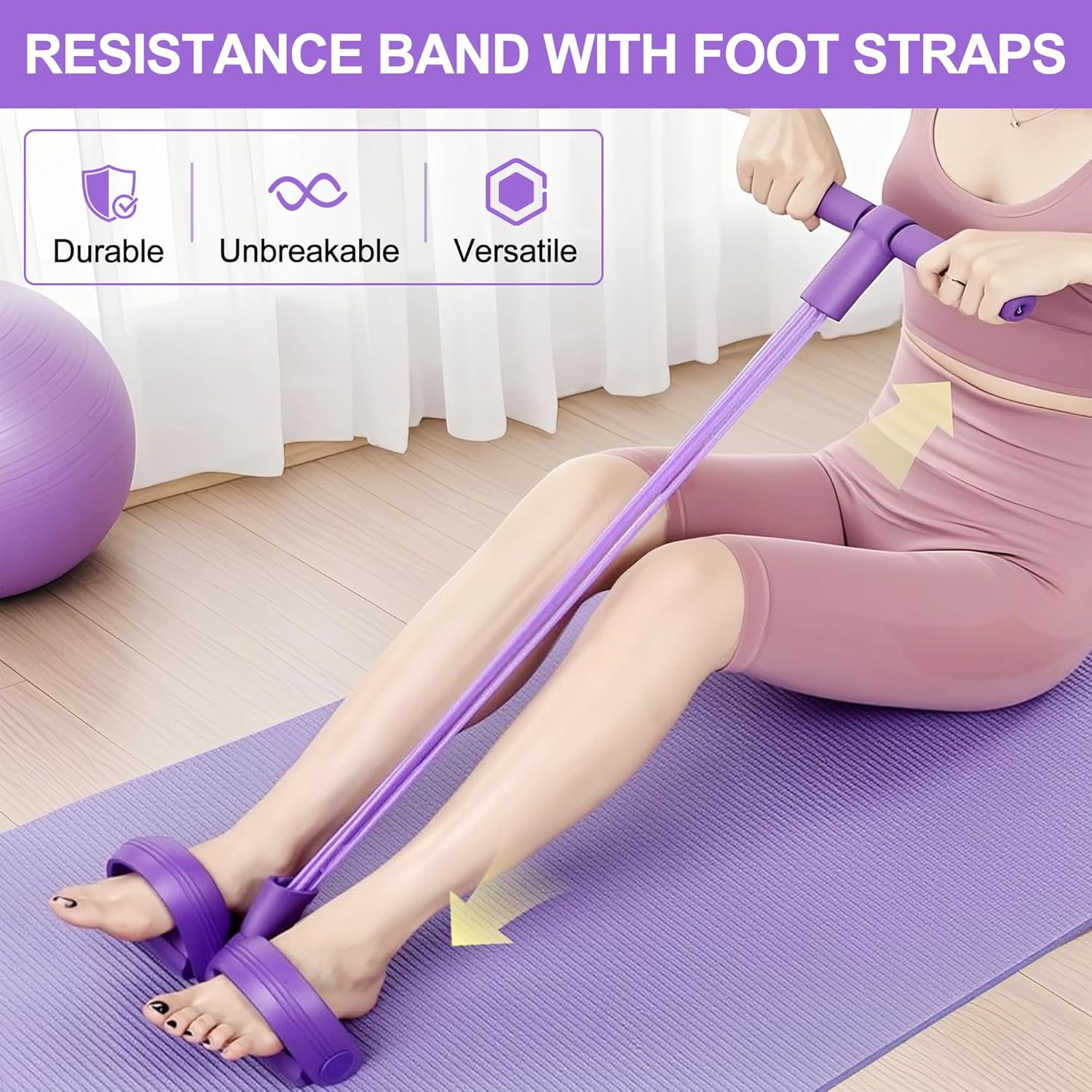 Home Gym Resistance Machine - สายยางยืดออกกำลังกายแบบ 4 เส้น พร้อมที่เหยียบ ปรับแรงต้านได้ อุปกรณ์โยคะ