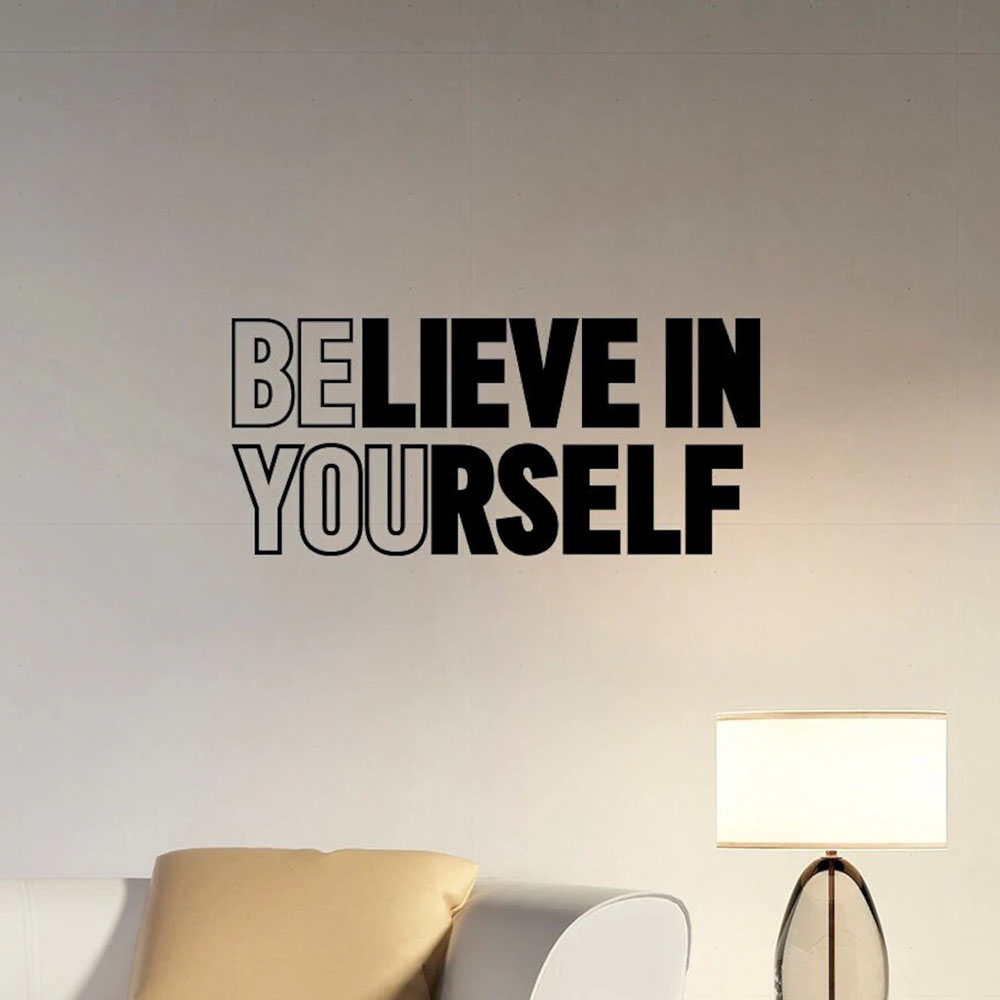 Home Gym Layout - Believe in Yourself Wall Decal สติกเกอร์ไวนิลสร้างแรงบันดาลใจกีฬาออกกําลังกายแรงบันดาลใจสติ๊กเกอร์ติดผนัง