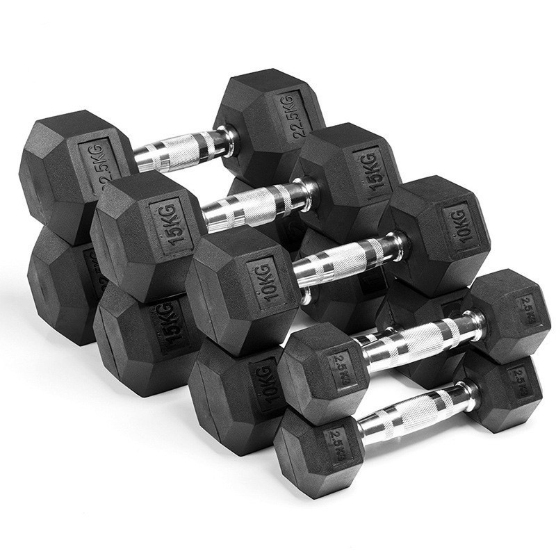 Hex Dumbbell Set - ดัมเบลหกเหลี่ยมเคลือบสีดำสำหรับยิม ขายส่ง อุปกรณ์ออกกำลังกาย ดัมเบลหกเหลี่ยม ซื้อดัมเบล