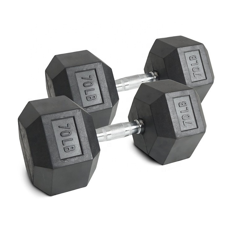 Hex Dumbbell Set - ชุดดัมเบลหกเหลี่ยมยาง 70 ปอนด์ โครเมียม ด้ามจับแบบ Ergonomic