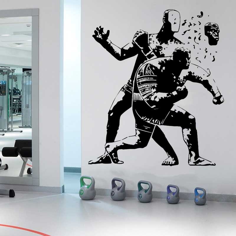 Home Gym Layout - GYM การฝึกอบรมมวยสติ๊กเกอร์ติดผนังไวนิล Decals ภาพจิตรกรรมฝาผนัง Art Deco