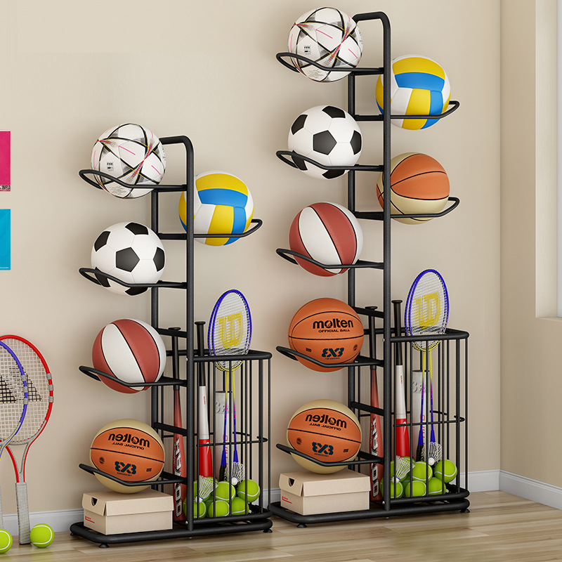 Home Gym Organization - ชั้นวางเก็บลูกบอลกีฬา บาสเก็ตบอล แบดมินตัน วอลเลย์บอล อุปกรณ์กีฬาแบบตั้งพื้น ที่เก็บลูกบอลสำหรับใช้ในบ้าน