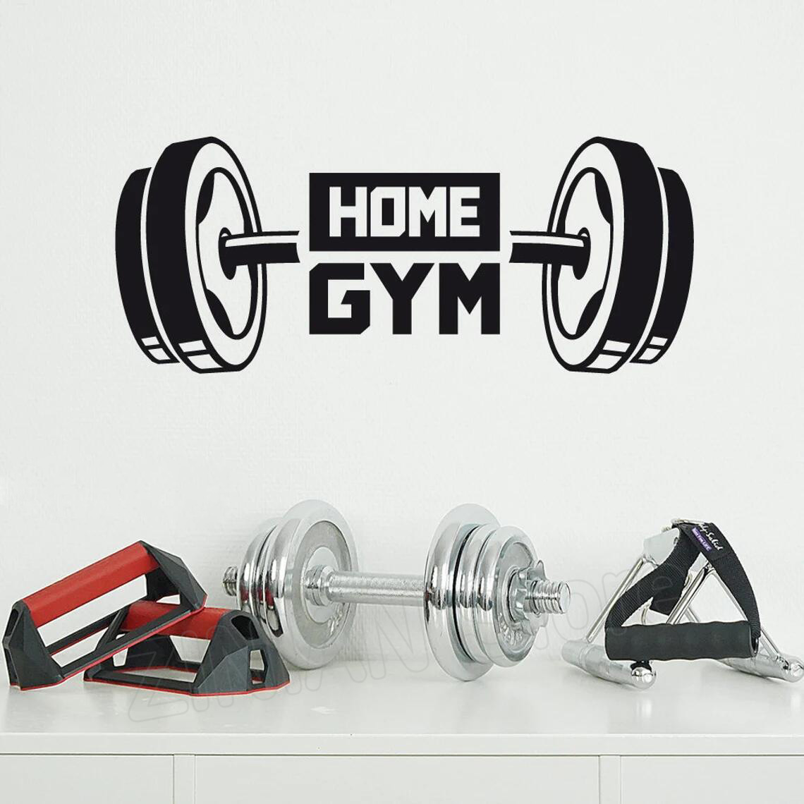 Home Gym Layout - Fitness Gym หน้าแรกตกแต่งผนังสติกเกอร์ Dumbbell หน้าแรกการฝึกอบรมไวนิลรูปลอกติดผนัง Barbell